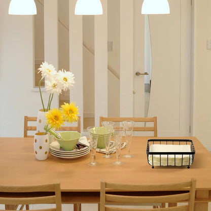 2 Pieces Napkin Holder for Table, Modern Flat Metal Paper Napkin Holder for Kitchen or Dining Room, Square Metal Lattice Basket, Restaurant Towel Dispenser (Black)