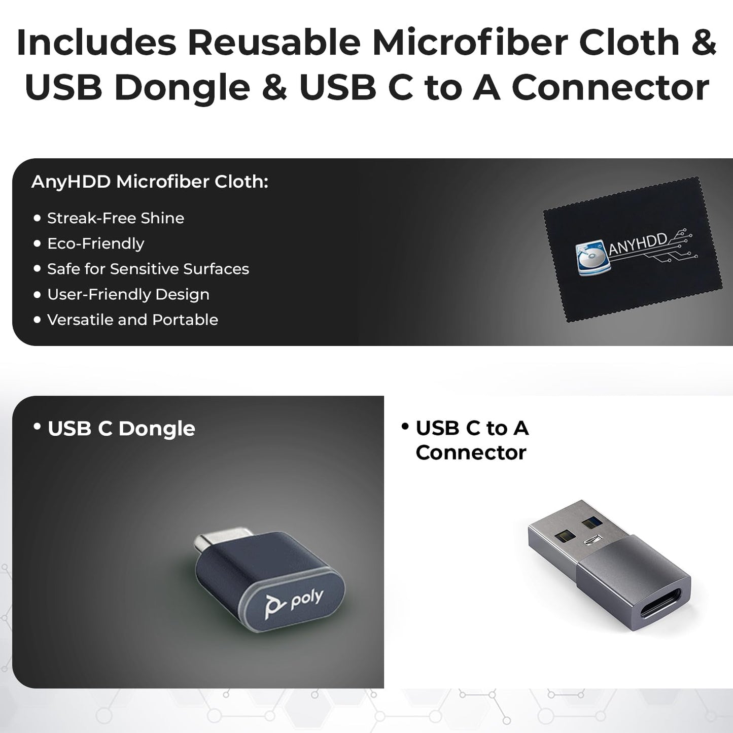 Poly Voyager 4320 UC Kabelloses Headset &amp; Ladestation – Stereo-Kopfhörer mit geräuschunterdrückendem Mikrofonarm + Ladestation + USB-C-auf-A-Adapter + USB-C-Dongle + USB-Netzkabel + Tasche + Mikrofasertuch