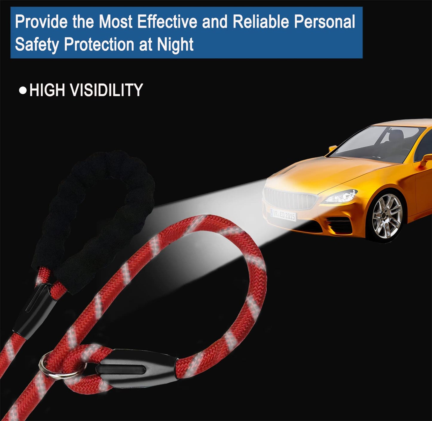 Hundeleine, 1,8 m lange, robuste Hundeleine, strapazierfähige Premium-Qualität, starke Seil-Schlupfleine mit komfortablem, gepolstertem Griff und hochreflektierenden Fäden für kleine, mittlere und große Hunde, (Schwarz) 