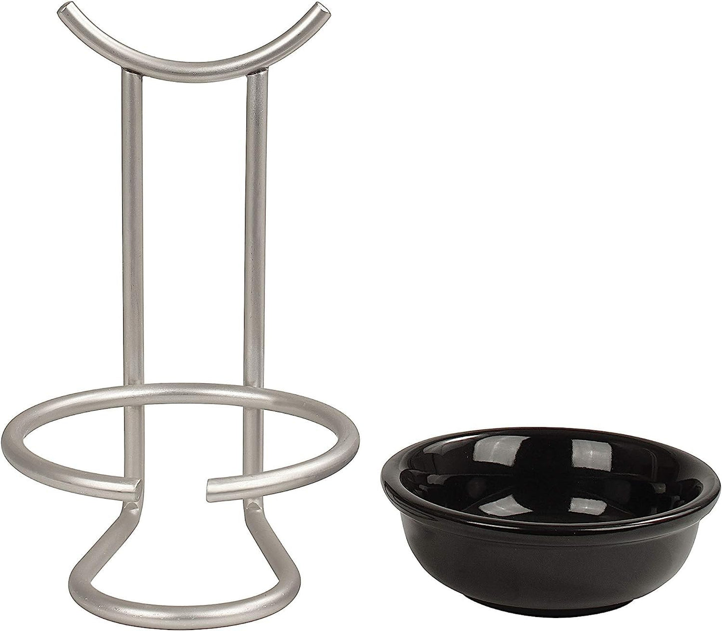 Spectrum Euro Stehender Löffelhalter mit Keramikschale, aufrechter Küchenutensilienhalter für Herd und Backofen, moderner Stahlständer mit Tropfauffangschale, Herdplatten-Kellenhalter, Nickel-Finish