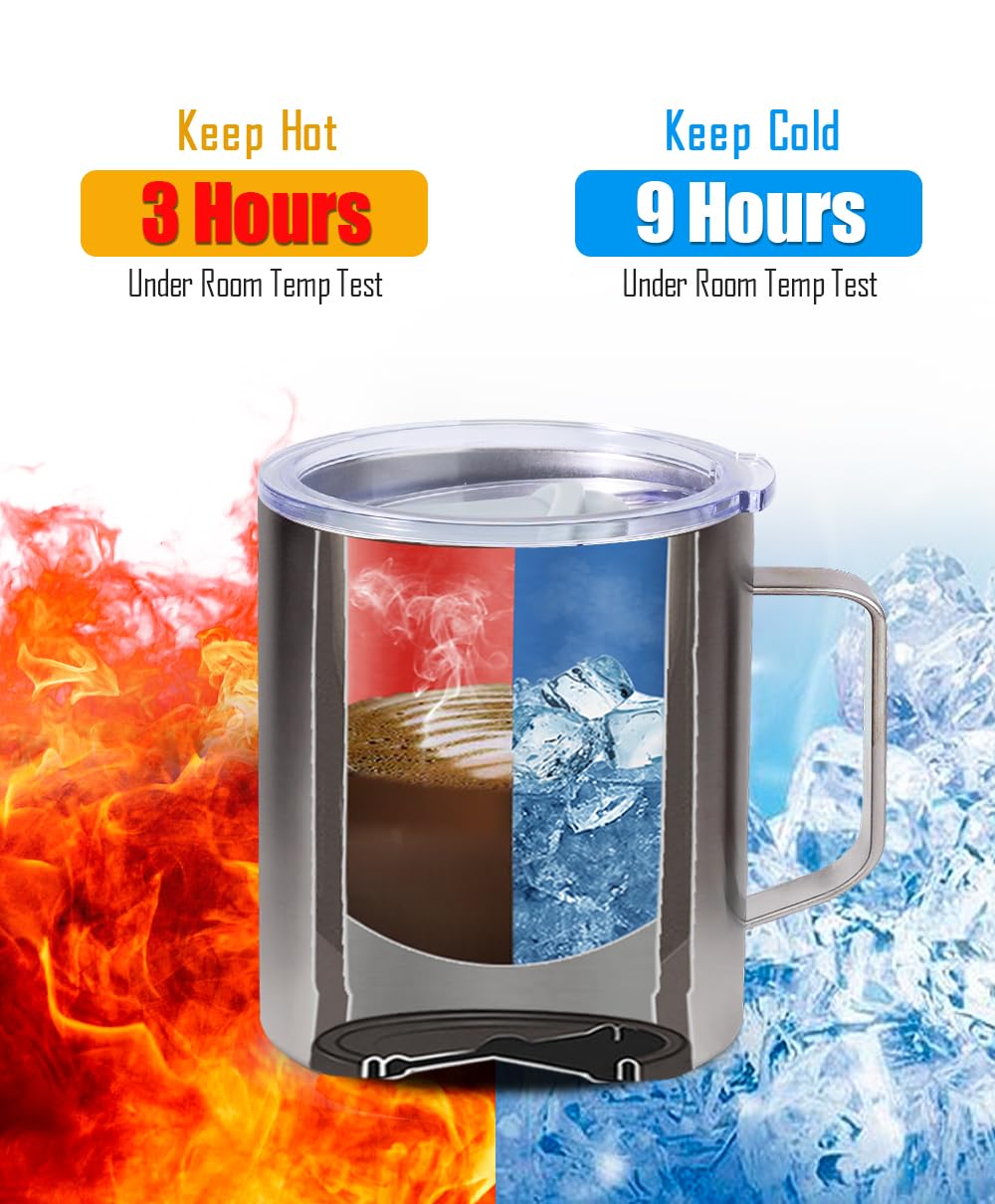 SUNWILL Reisebecher mit Deckel, isolierter Becher mit Henkel, 414 ml Edelstahlbecher für Eis, Wasser, Tee, Roségold