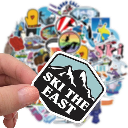 Skiing Stickers | 50 Pcs Winter Skiing Sports Waterproof Vinyl Stickers for Helmet Snowboard Water Bottles Bicycle Laptop Refrigerator Luggage Computer Mobile Phone Bike Decals