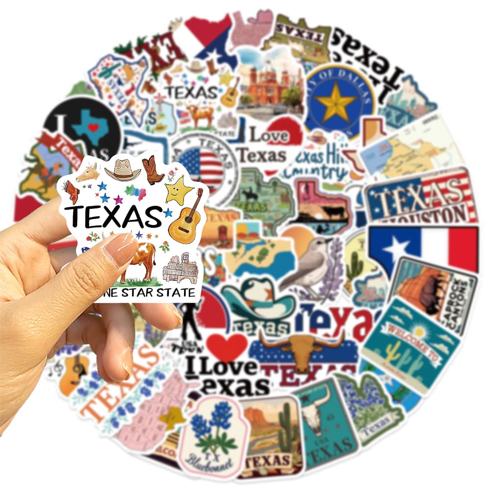 Texas Stickers |55Pcs TX Travel Waterproof Vinyl Decals for Water Bottles Cup Computer Mobile Phone Skateboard Guitar