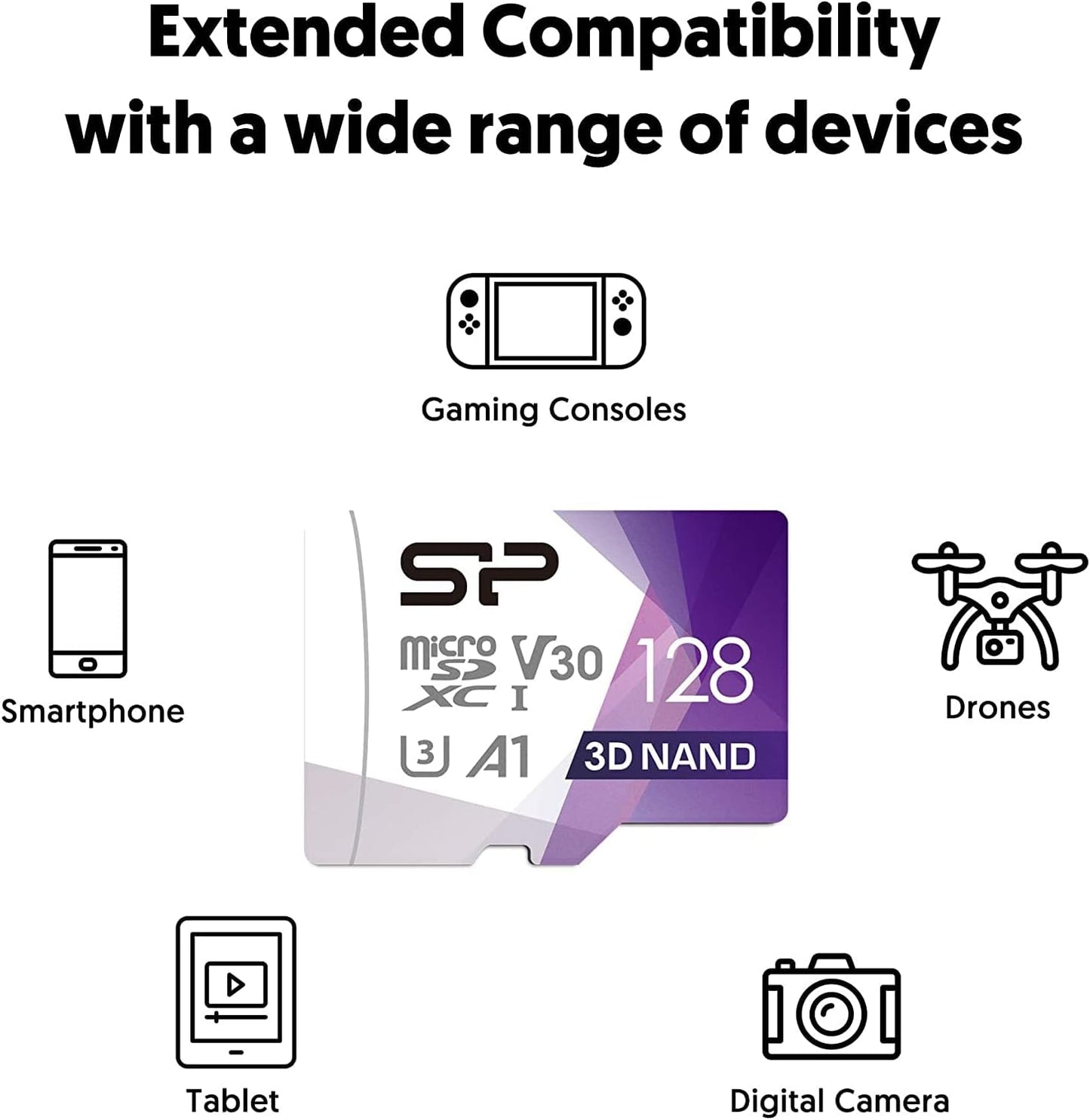 Silicon Power 128GB Micro SD Card U3 SDXC Up to 100MB/s High Speed Memory Card for Cams, DJI Pocket and Drones