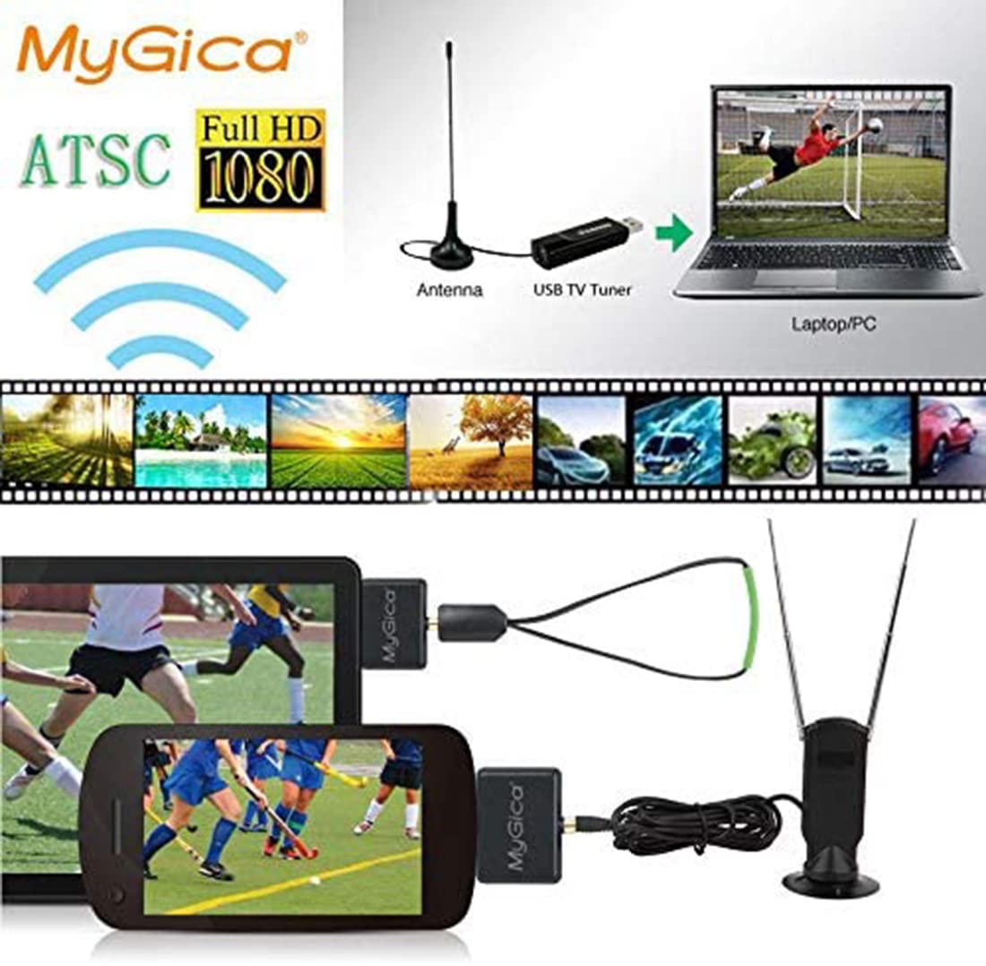 MyGica USB-TV-Tunerkarte Typ C, ATSC-Digitalfernsehen überall empfangen, Freeview HD-TV-Empfänger, kabelloser HDTV-Stick-Tuner-Adapter, USB-TV-Antenne für Android-Smartphones, Tablets und PCs, keine Internetverbindung erforderlich