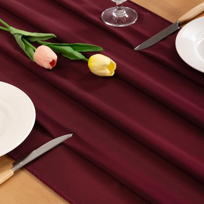 Socomi Tischläufer aus burgunderrotem Chiffon, Herbst-, Thanksgiving-, Boho- und rustikaler Stil, 3 m (29 x 120 Zoll), Hochzeitsläufer, transparent, Brautparty-Dekoration
