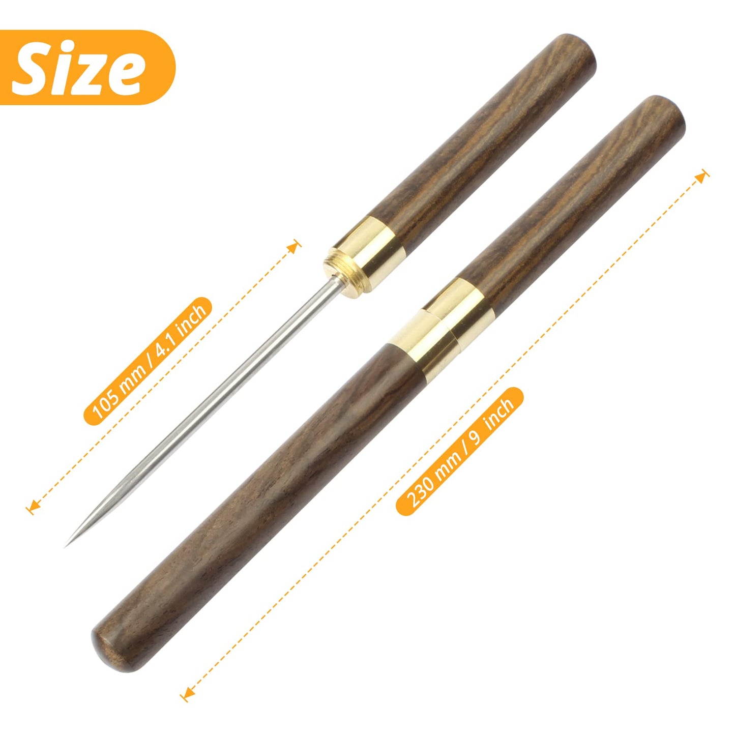 Stainless Steel Ice Pick, 9 inch Pick Tool with Safety Cover, Non-slip Wooden Handle Pick for Bars, Kitchen, Bartender Breaking Ice (M, Wood Color)