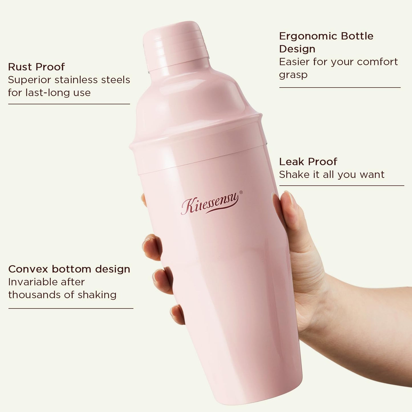 Cocktail Shaker, KITESSENSU 24oz Drink Shaker with Bartender Strainer, Measuring Jigger, Bar Mixing Spoon, Cocktail Recipe Guide, Professional Drink Mixer Set for Beginners, Silver