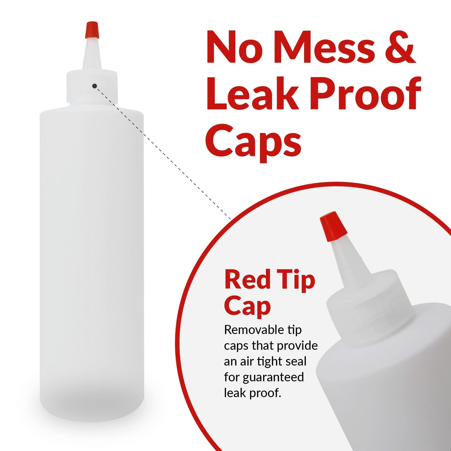 Reli. Plastic Squeeze Bottles, 16 oz. | 10 Pack | Condiment Squeeze Bottles for Sauces | Clear w/Red Tip Cap | 16 Ounce Hot Sauce, Ketchup | Condiments, Olive Oil, Glue