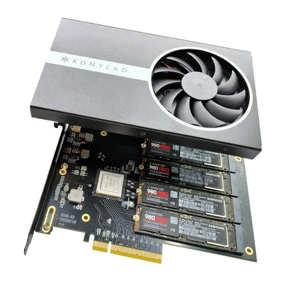 Quad PCIe4.0 NVMe M.2 SSD Adapter Card-PCI Express 4.0 x8 Card Support 4X M.2 NGFF PCIe NVMe SSD for Mac & PC (IX8024 Switch)-Support Non-Bifurcation Motherboard(3005K)