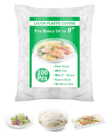 Plastic Bowl Covers for Sourdough Bread Proofing Medium Disposable Elastic Food Wraps Fits 9-inch Bowls, Shower Caps for Banneton Bread Proofing Basket Plastic Food Wrap Can Covers 100 Pcs