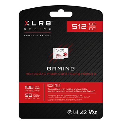 PNY 512GB XLR8 Gaming microSDXC Memory Card - 100MB/s, UHS-I, 4K UHD, Full HD, U3, V30, A2 - Micro SD for Portable Console Gaming on Nintendo-Switch, Steam Deck, Smartphones and Tablets