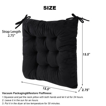 MissSoul Set of 2 Chair Cushions for Dining Chairs with Ties, Indoor Non-Slip Kitchen Chair Pad and Dining Room Seat Cushion Mat for Office Living Room Outdoor 15.5" - Black
