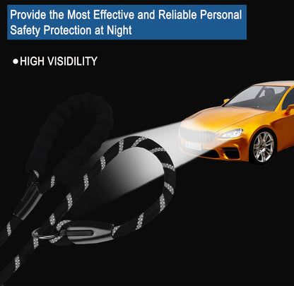 Hundeleine, 1,8 m lange, robuste Hundeleine, strapazierfähige Premium-Qualität, starke Seil-Schlupfleine mit komfortablem, gepolstertem Griff und hochreflektierenden Fäden für kleine, mittlere und große Hunde, (Schwarz) 