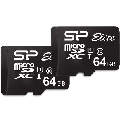 Silicon Power Elite 64GB microSDXC 2-Pack MicroSD Memory Card with Adapter for Nintendo-Switch, Wyze Cam