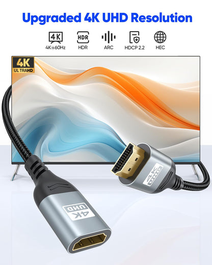 ZeniKon 4K HDMI Extender Cable 3FT HDMI Extension, High Speed HDMI Male to Female Adapter Supports ARC, HDR, 3D, HDCP 2.2 Compatible with Fire TV Stick, Roku Devices, PS5, Xbox, HDTV, Laptop