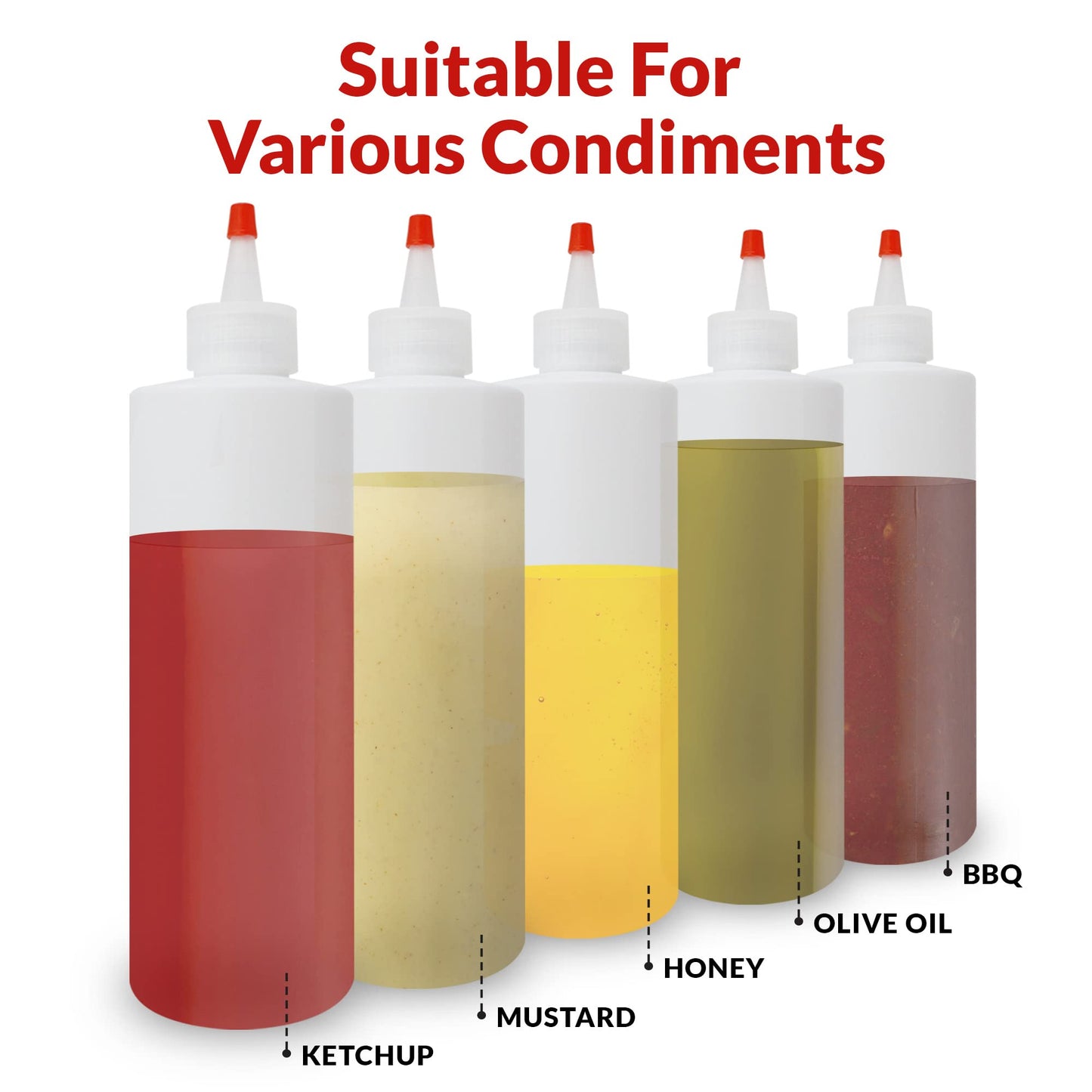 Reli. Plastic Squeeze Bottles, 16 oz. | 10 Pack | Condiment Squeeze Bottles for Sauces | Clear w/Red Tip Cap | 16 Ounce Hot Sauce, Ketchup | Condiments, Olive Oil, Glue