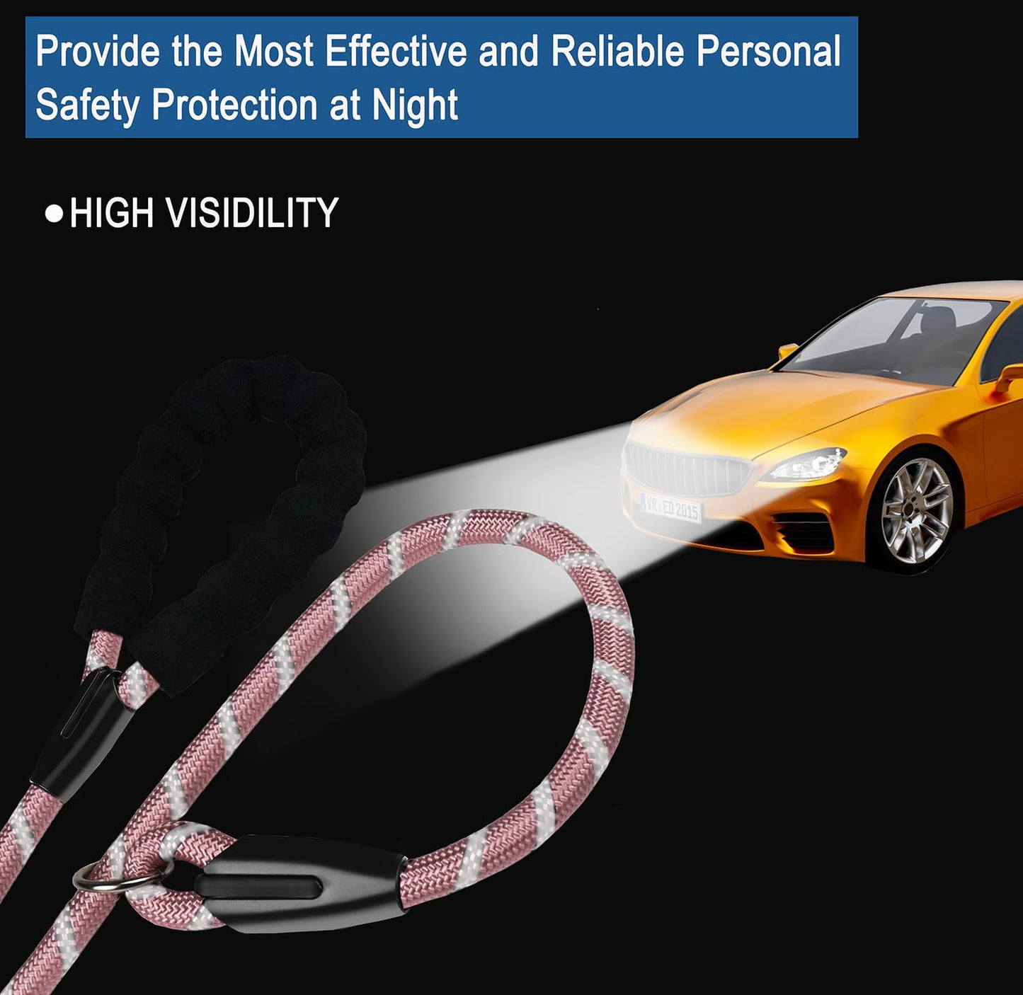 Hundeleine, 1,8 m lange, robuste Hundeleine, strapazierfähige Premium-Qualität, starke Seil-Schlupfleine mit komfortablem, gepolstertem Griff und hochreflektierenden Fäden für kleine, mittlere und große Hunde, (Schwarz) 