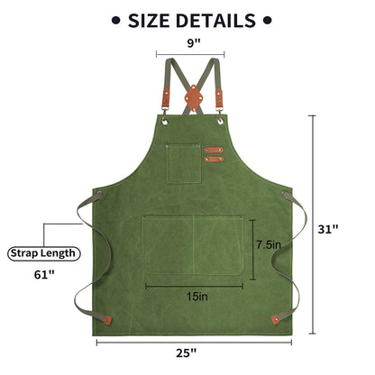 ZOMAO Kochschürze, Baumwoll-Canvas-Schürze mit gekreuztem Rückenteil und Taschen für Damen und Herren, verstellbare Träger und große Taschen, Küchenschürze zum Kochen und Backen 