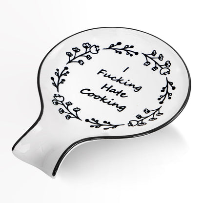 Ceramic Spoon Rest, Cooking Spoon Holder for Kitchen Counter/Stove Top/Dining Table Modern Farmhouse Decorative, Large (Blue)