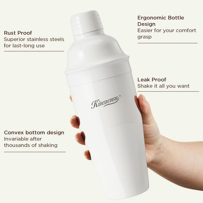 Cocktail Shaker, KITESSENSU 24oz Drink Shaker with Bartender Strainer, Measuring Jigger, Bar Mixing Spoon, Cocktail Recipe Guide, Professional Drink Mixer Set for Beginners, Silver