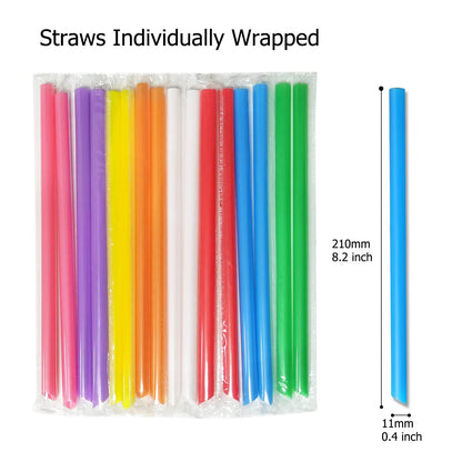 RENYIH 100 Pcs Smoothie Boba Individually Wrapped Straws, Jumbo Large Plastic Disposable Bubble Tea Milkshake Colorful Drinking Straws(0.43" Wide X 8.2" Long)