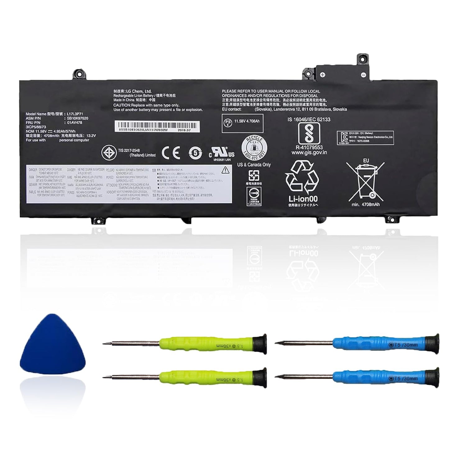 OUWEE L17L3P71 L17M3P71 Laptop Battery Compatible with Lenovo ThinkPad T480S Series Notebook 01AV478 SB10K97620 01AV479 SB10K97621 L17M3P72 01AV480 SB10K97622 11.58V 57Wh 4920mAh