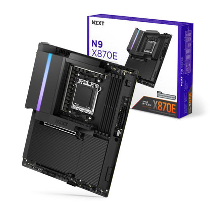 NZXT N9 X870E - AMD X870E AM5 ATX Gaming Motherboard for Ryzen 9000/8000/7000-20+2+1, DDR5, 4X M.2, PCIe 5.0, Wi-Fi 7, 5GbE, USB 4 - Full-Metal Cover, M.2 Quick-Release Latches - Black