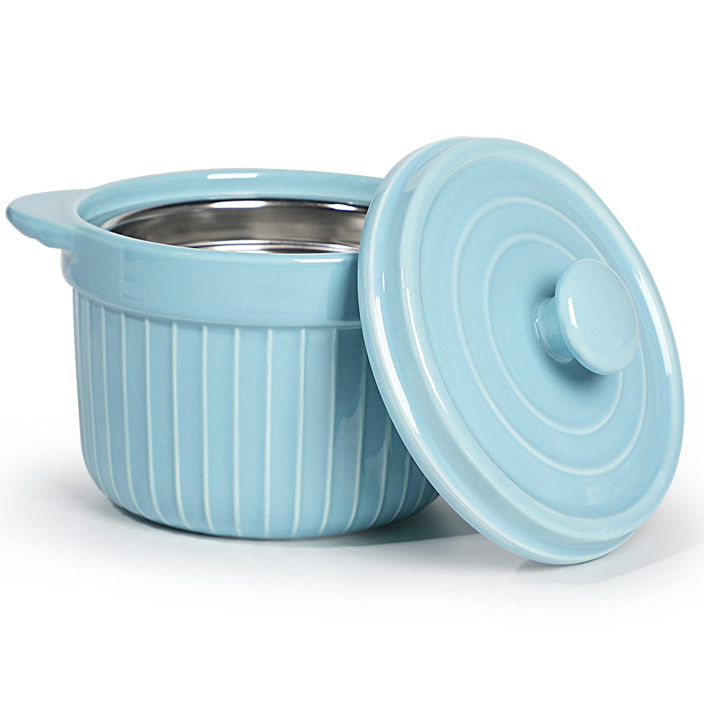 ONTUBE Ceramic Bacon Grease Container Keeper with Strainer, Frying Oil Storage Can, Turquoise