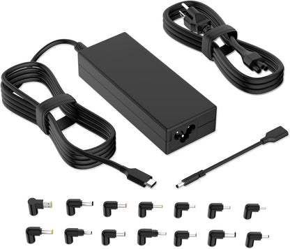 100W USB C Universal Laptop Charger with 15 Tips, Compatible with HP DELL Lenovo Acer Asus Toshiba Samsung MacBook IBM Sony LG & Chromebook, AC Power Adapter (Fits 90W 65W 45W)