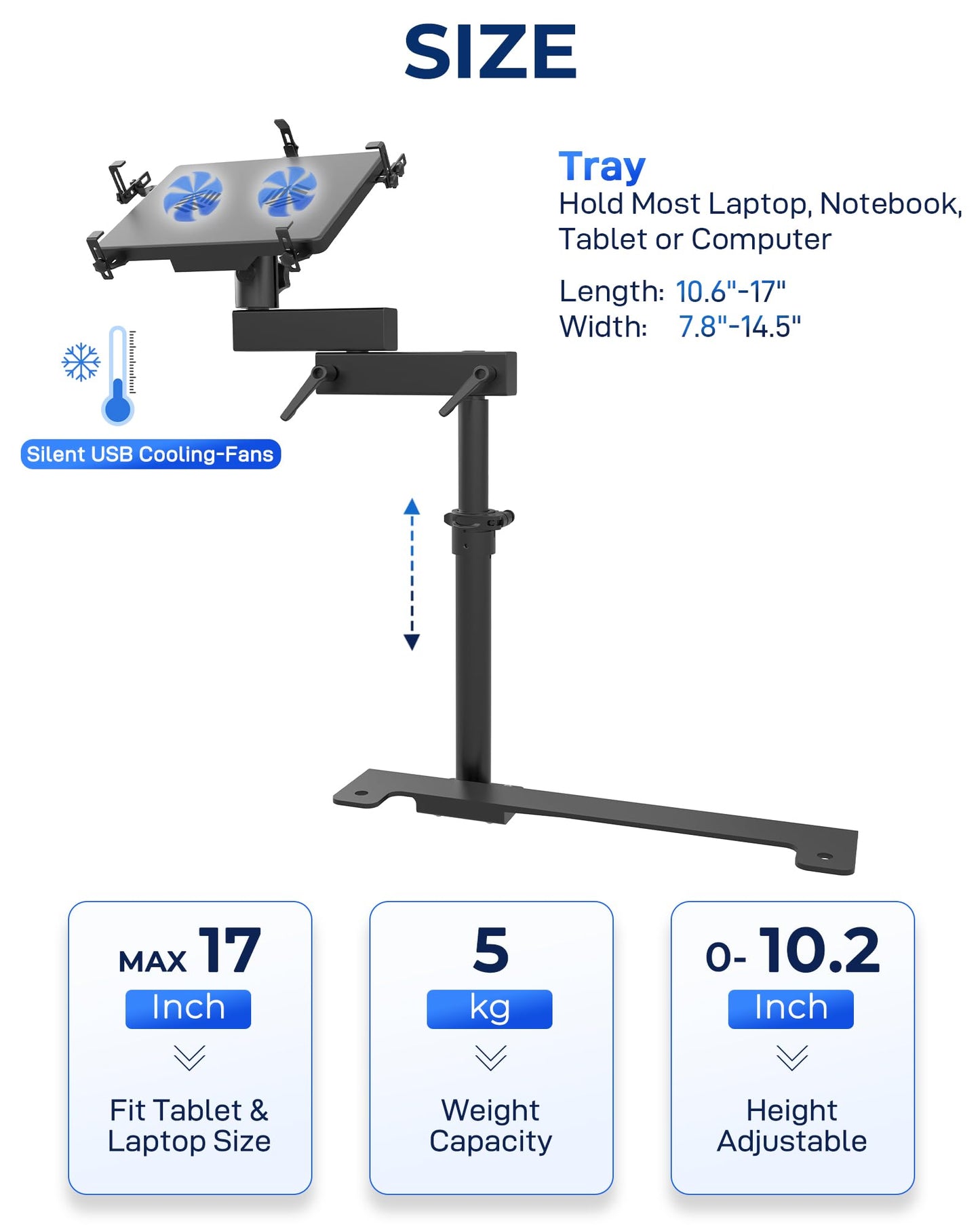 SPIRRELAB Truck Laptop Mount Fit for 19-25 Chevy Silverado, Tahoe, GMC Sierra, No-Drilling Vehicle Laptop Mount Built-in Cooling Fan Adjustable Truck Computer Stand