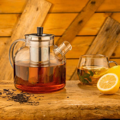 1500ml(50oz) Glass Teapot with Removable Infuser, Ehugos Stovetop Safe Large Tea Pot, Blooming and Loose Leaf Hand Crafted Kettle for Women and Adult with Stainless Infuser