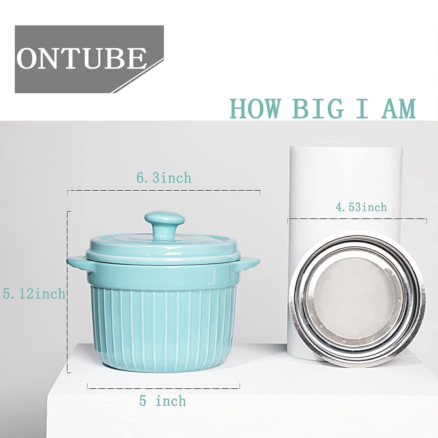 ONTUBE Ceramic Bacon Grease Container Keeper with Strainer, Frying Oil Storage Can, Turquoise