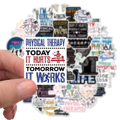 Physical Therapy Stickers |50Pcs PT Therapist Waterproof Vinyl Decals for Water Bottles Laptop Refrigerator Luggage Computer Mobile Phone Skateboard Décor