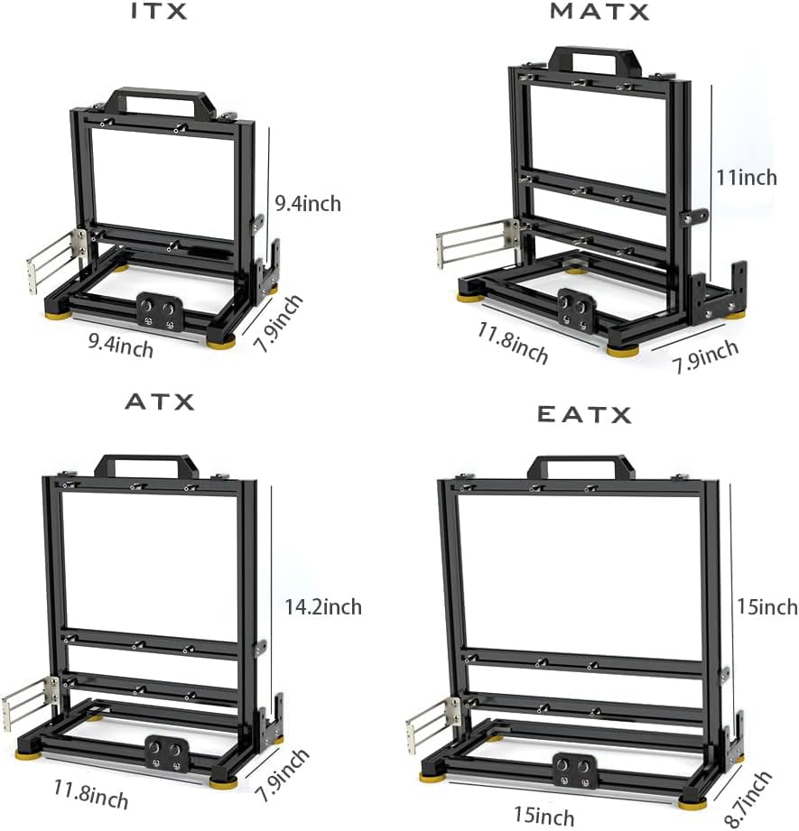 PC Creative Assembly Frame Test Bench，Open Air Frame Case, DIY Computer Motherboard Case Rack, ITX ATX MATX/EATX Open Aluminum Frame Chassis (ATX)