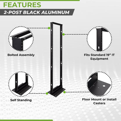 NavePoint 45U 2 Post Open Frame Server Rack for 19 Inch Equipment, AV, Networking, Data & IT Devices, 2-Post Rack 45U 881lbs Weight Capacity, Black