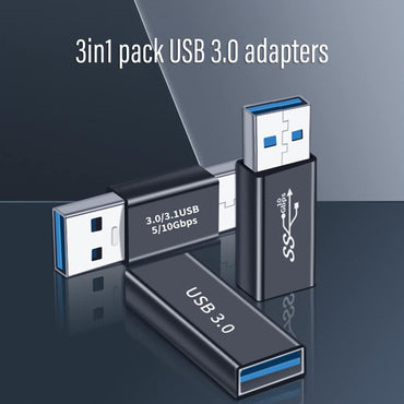 3kinds of USB 3.0 apters kit, USB 3.0 Female to Female and Male to Male and Female to Male, high Speed Convert Extension Coupler Connector converte,Black