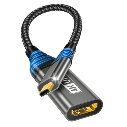 Micro HDMI to HDMI Adapter,4K@60Hz 3D 1080P Type D to A adapter cable supports Ethernet,3D,HDR and ARC,Micro HDMI to HDMI compatible with Raspberry Pi 5/4,Hero,cameras A6300 A6400,Yoga,ODROID etc