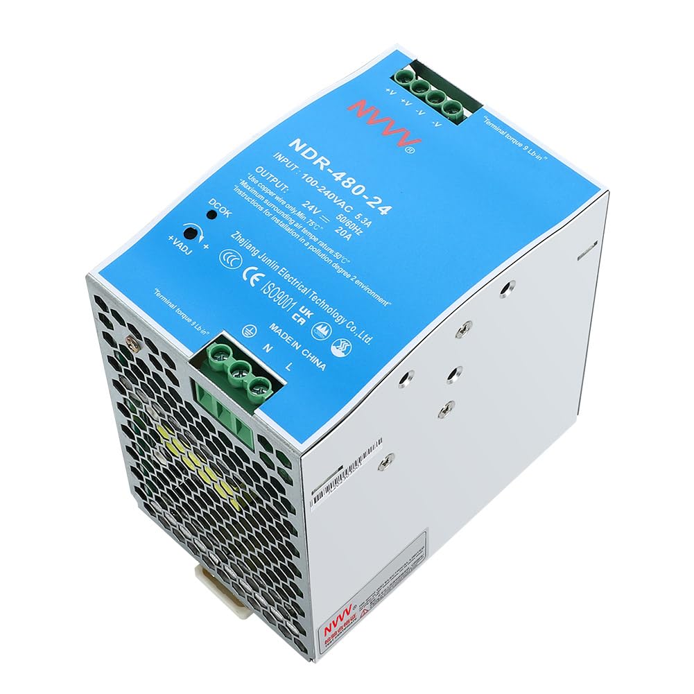 NDR-480-24 24VDC 20 Amp 480W Industrial DIN Rail Power Supply Built-in Active PFC Function Silver+Blue