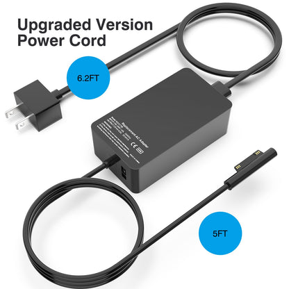 [Upgraded Version] Surface Pro Charger 65W for Surface Pro 3/4/5/6/7/8/9/X Power Supply Adapter, Compatible for Both Microsoft Surface Book Laptop/Tablet，Works with 65W&44W&36W&24W (10 Ft Cord)