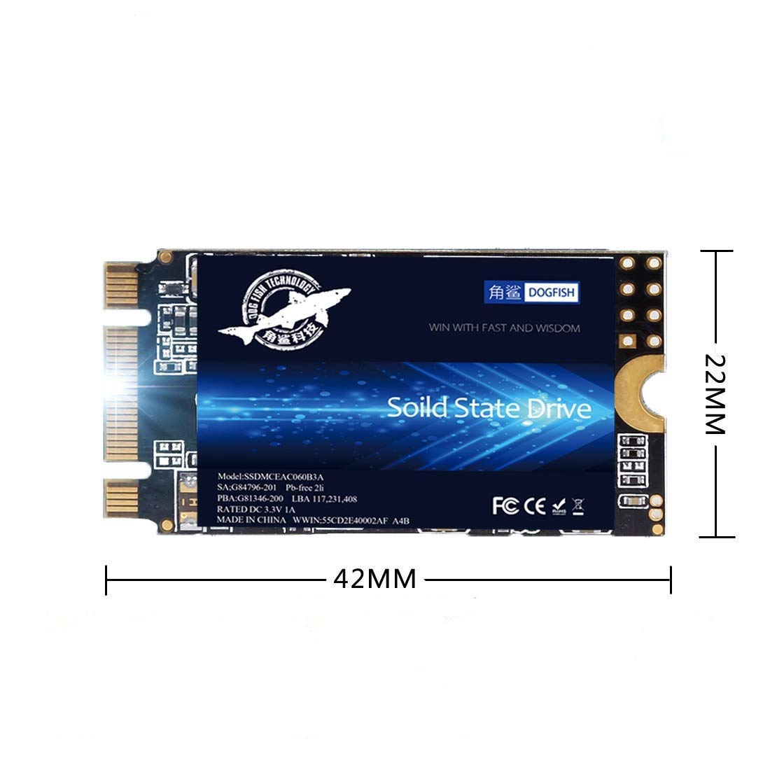 SSD SATA M.2 2242 256GB Dogfish Ngff Internal Solid State Drive High Performance Hard Drive for Desktop Laptop SATA III 6Gb/s Includes SSD 60GB 120GB 240GB 250GB 480GB 500GB 1TB (256GB M.2 2242)