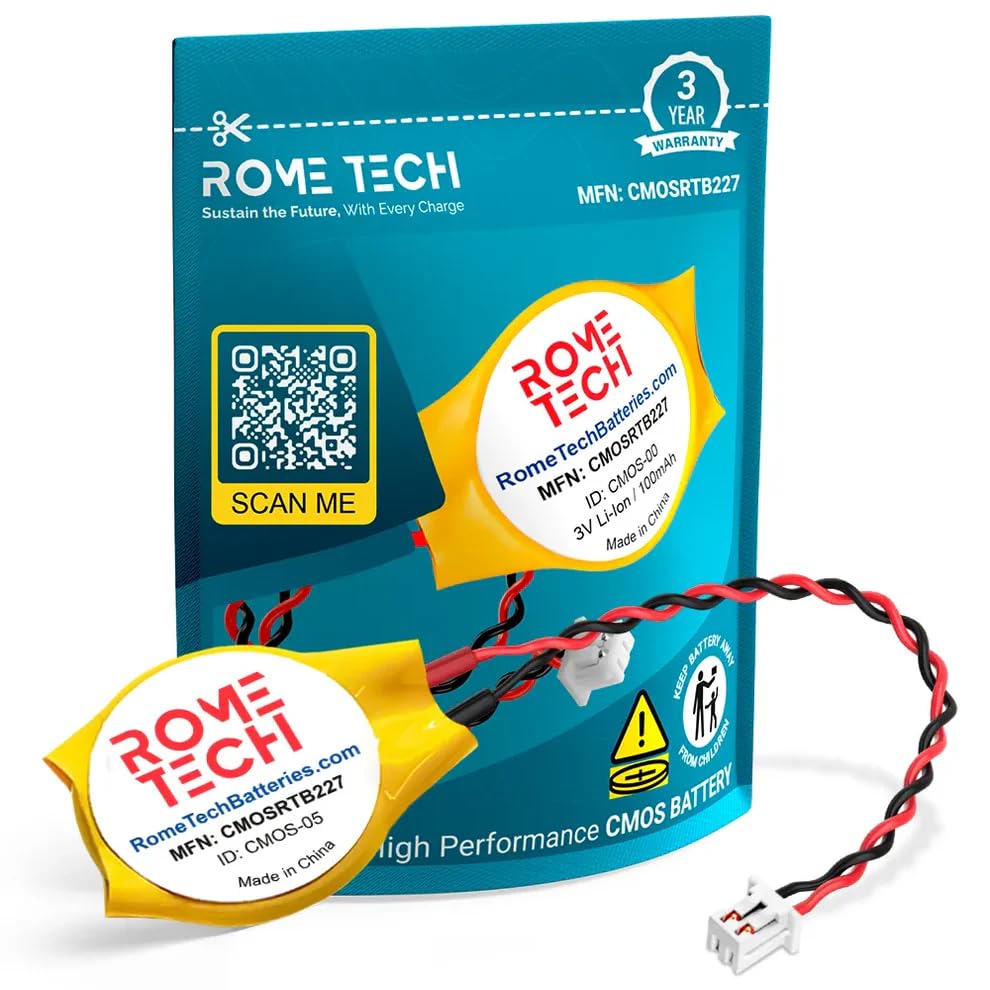 Rome Tech CMOS Battery for Dell Alienware M11x, M11x R2, M11x R3, M14x, M14x R2 - Backup BIOS RTC 3V CR2032 with 2 Pin 2 Wire Cable