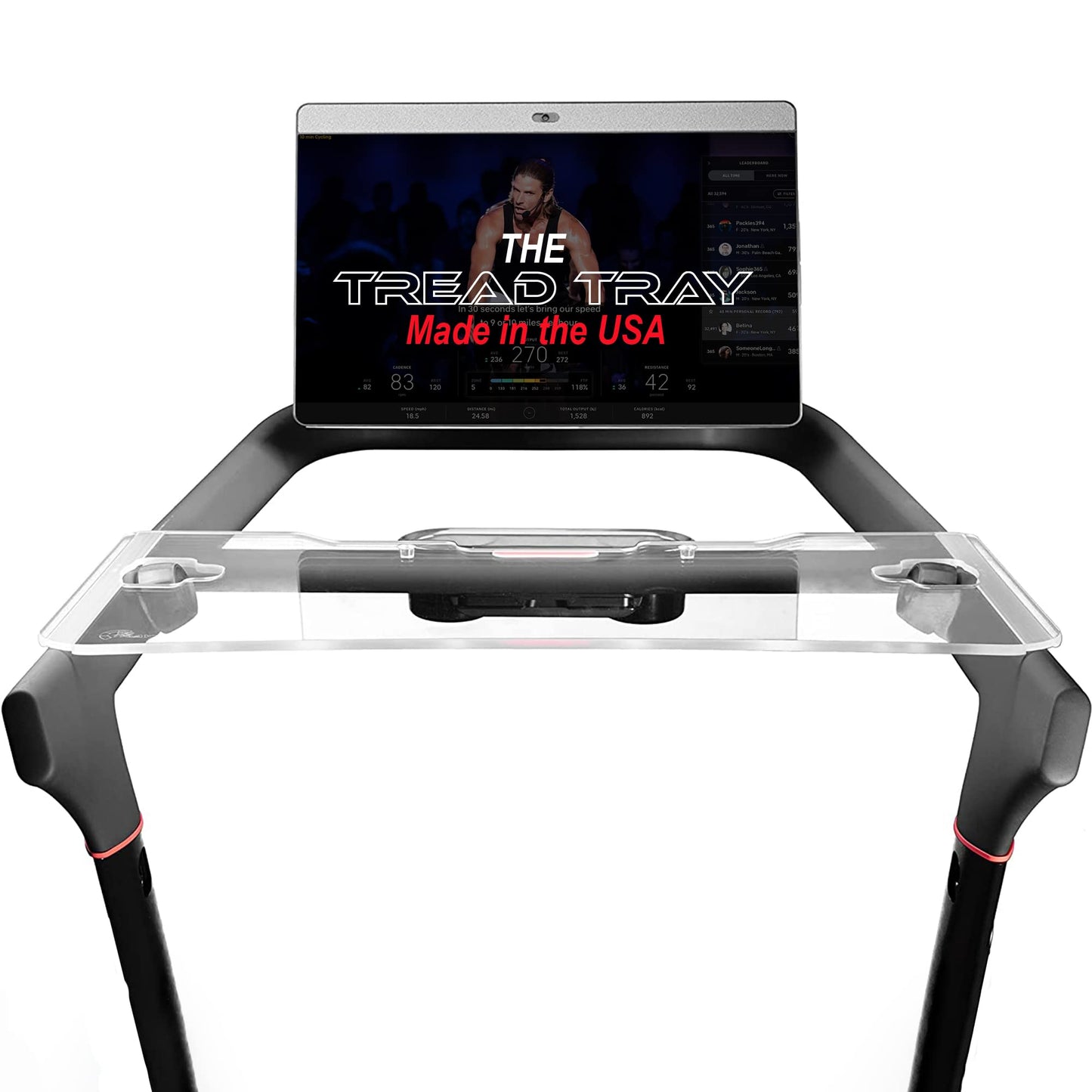 TFD The Tread Tray 2.0 | Compatible with Peloton Tread (Does NOT FIT Tread Plus), Made in USA | Walking Desk Attachment Holder for Laptop, Tablet, Phone, & Book (Clear)