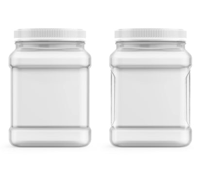 Mountain West Company 64 fl oz Square Clear Jar with Pinch Handle, 6 Count, Pantry Organization & Storage, Plastic Container with Lid
