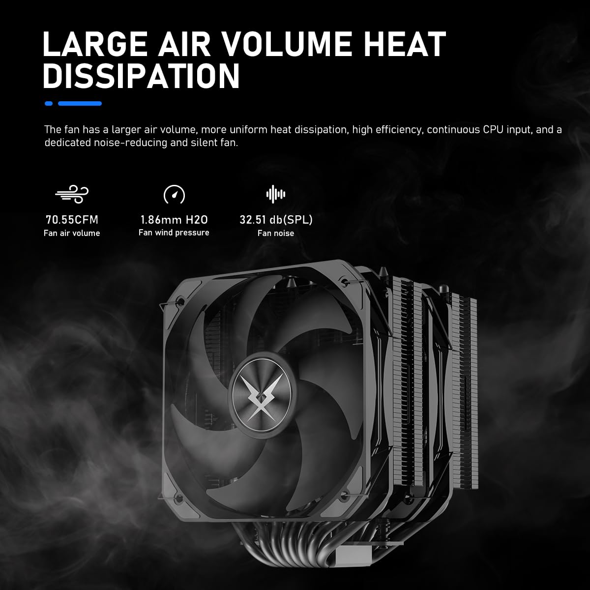 RUIX GT820 CPU Air Cooler, 8 Heat Pipes, Dual Tower, 130mm PWM Fan, 240W TDP, for AMD AM4 AM5/Intel LGA 1851/1700/1200/115X, Black - No Light