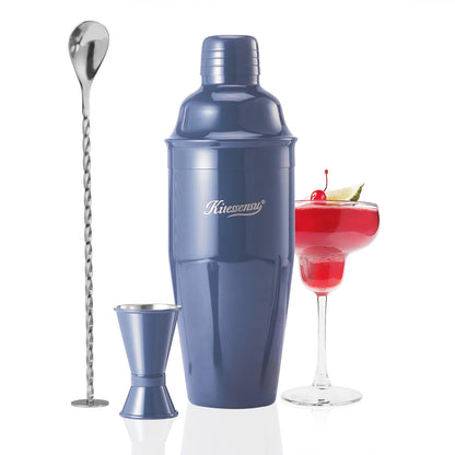 Cocktail Shaker, KITESSENSU 24oz Drink Shaker with Bartender Strainer, Measuring Jigger, Bar Mixing Spoon, Cocktail Recipe Guide, Professional Drink Mixer Set for Beginners, Silver