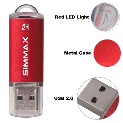 SIMMAX Flash Drive 2 Pack 64GB USB 2.0 Flash Drives Thumb Drive Memory Stick Pen Drive with Led Indicator (Red Purple)