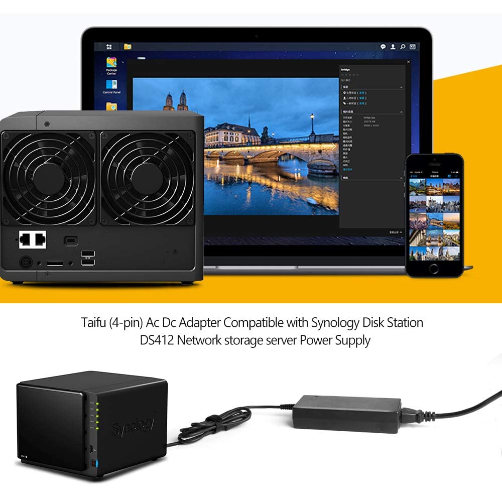 TAIFU 4-Pin 12V 8.33A - 9A Power Adapter for Synology Disk Station 4-Bay DS410 DS410j DS411 DS411J DS412 DS412 + DS416 DS418 DS918+ DS923+ DiskStation Network Storage NAS Server 12V DC Power Supply