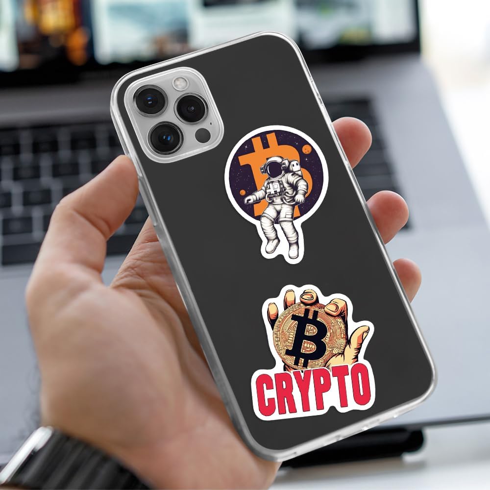 50-Piece Bitcoin Crypto Sticker Pack – Cryptocurrency Decal for Laptop, Water Bottle, Phone, Journal – Waterproof Vinyl, Aesthetic Space Miner, Gift for Traders & Investors