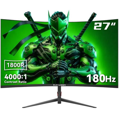 Raywego 27 inch Curved Gaming Monitor 180Hz Full HD 1080P 1800R Computer Monitor Display with FreeSync & Eye-Care, 4000:1 Contrast Ratio,Support VESA, DP, HDMI Port for Gaming Home Office
